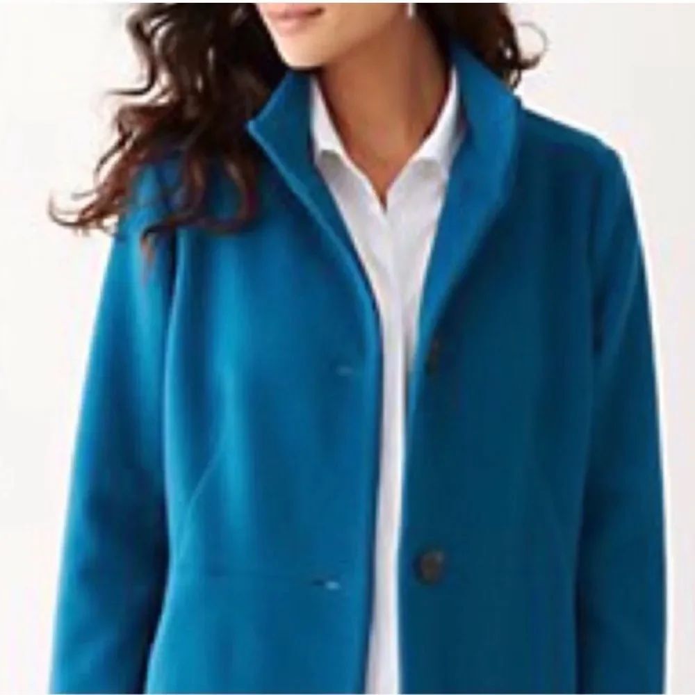 Like New J. Jill Coat Berkshire Fleece Peacoat Jacket Button Lined Teal Medium - Picture 5 of 8
